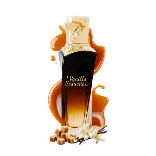Perfume Vanilla Seduction de Maison Asrar, fragancia dulce y cálida con vainilla, almizcle y toques ambarados. Perfecto para amantes de aromas gourmand.