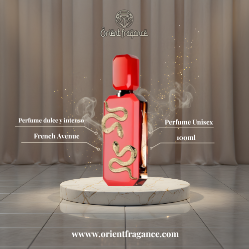 Veneno Scarlet French Avenue presentación elegante perfume unisex seductor y moderno